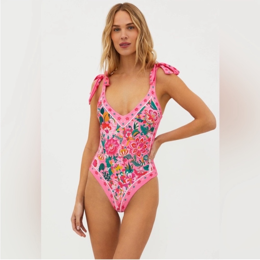 NWT BEACH RIOT Floral Tie Shoulder Akira One Piece swimsuit - Picture 5 of 12